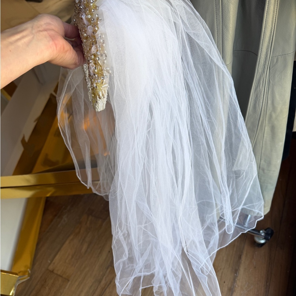 Vintage White and Gold Beaded Bridal Headband - Picture 8 of 11